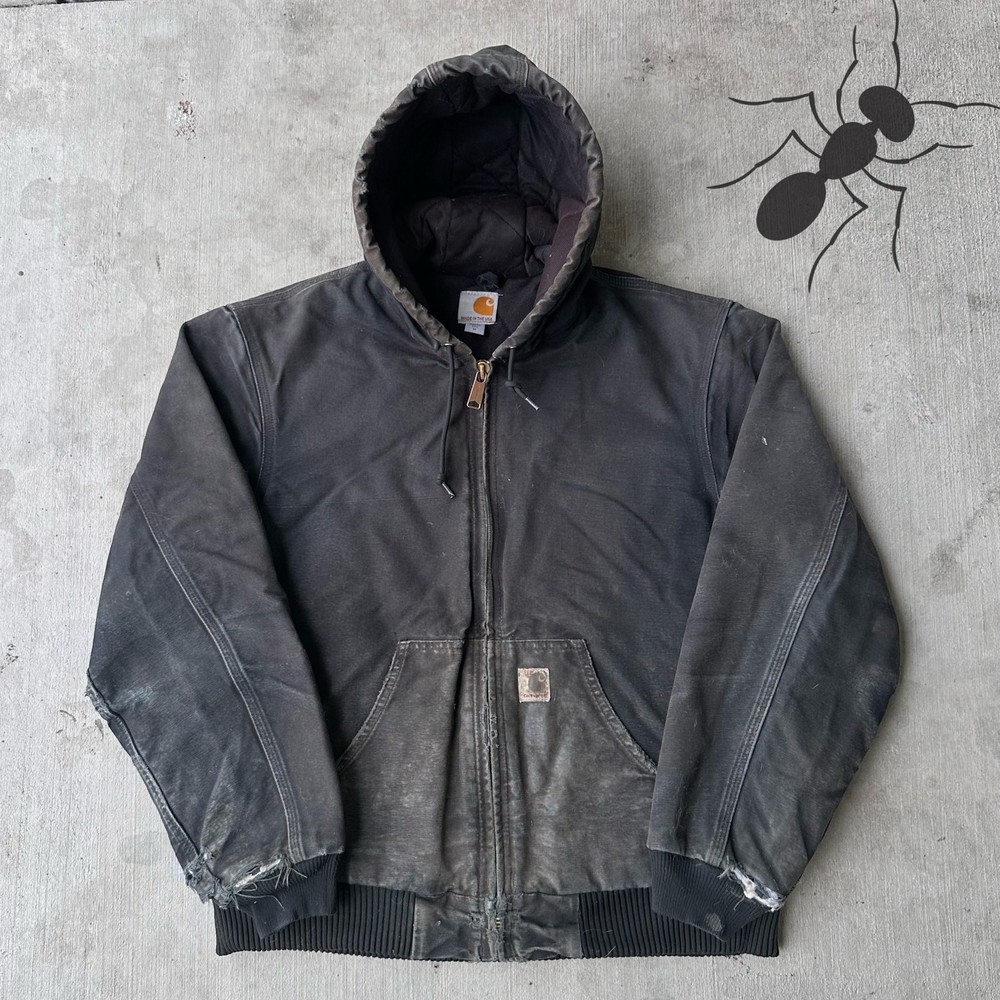 Vintage Y2K Carhartt Black Hooded Workwear Jacket Retro Style