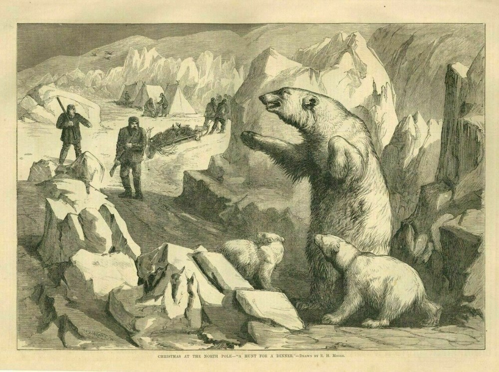 CHRISTMAS AT THE NORTH POLE IN TENTS HUNTING FOR DINNER REINDEER POLAR BEAR SLED