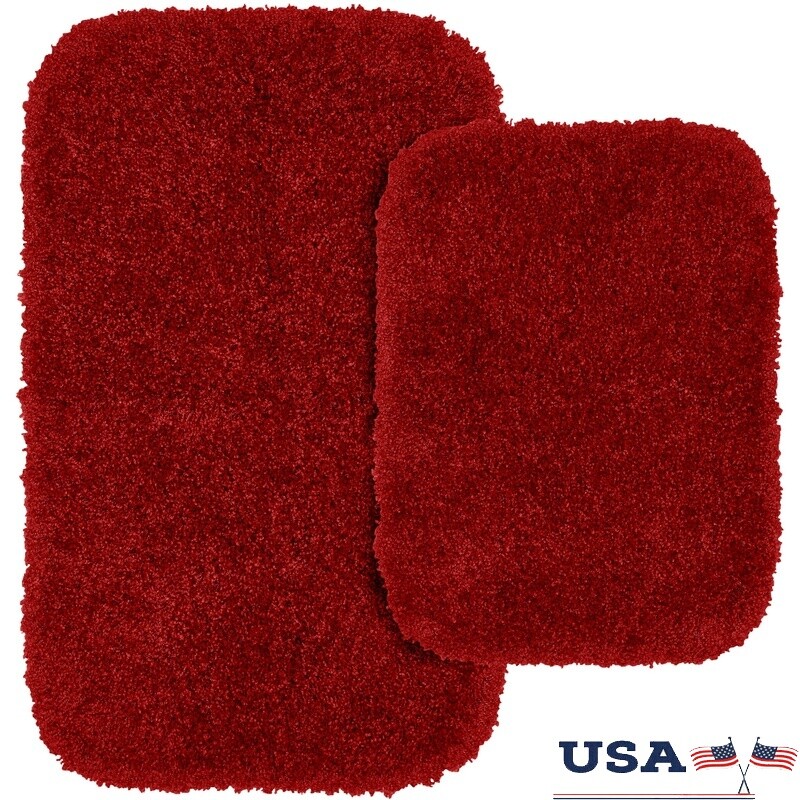 Non-Slip Washable Nylon Bath Rug Set - 2-Piece Soft Durable Red Bathroom Mats  