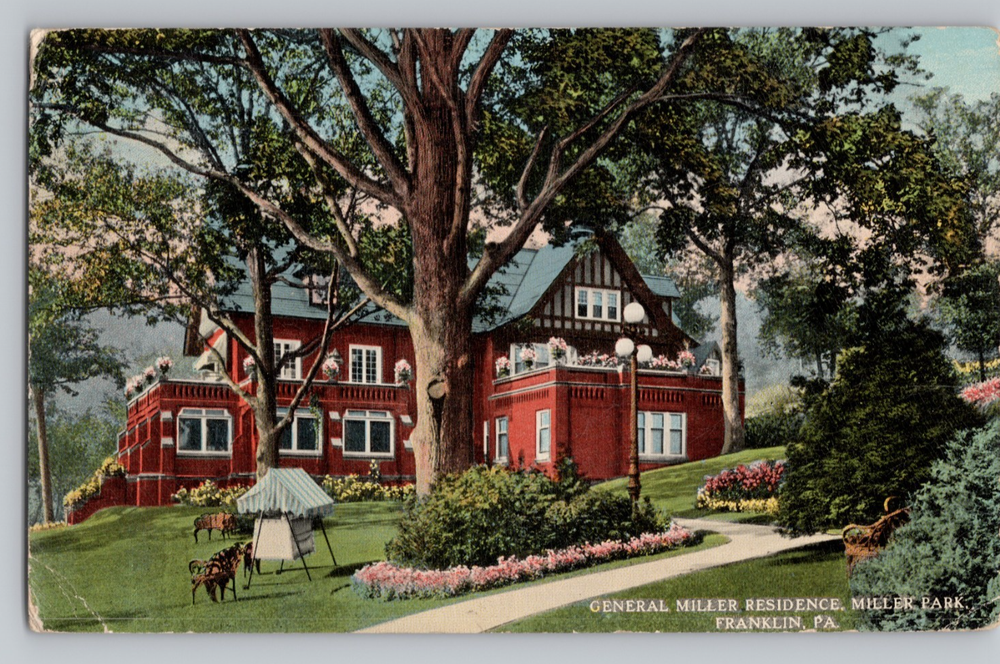 PA Franklin General Charles Miller Park Residence Matching Cancel Postcard
