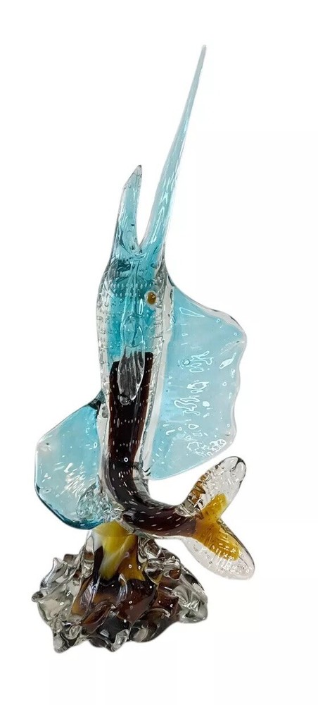 Vintage Mexican Art Glass Hand Blown Marlin Swordfish Sail Fish Figurine 17