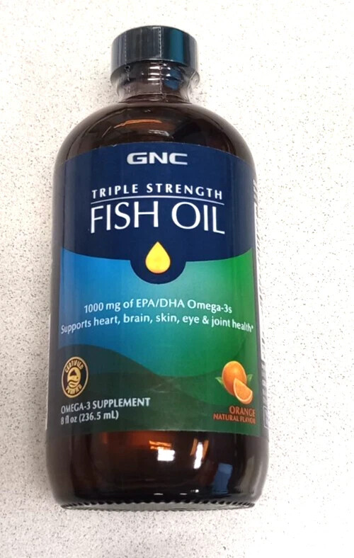 GNC Triple Strength Orange Flavored Liquid Fish Oil 8oz Exp 01/2027