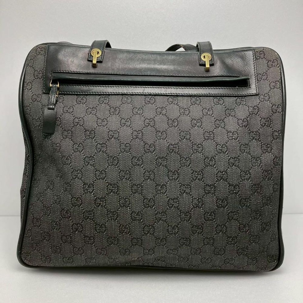Gucci Black GG Canvas Leather Tote Bag 284
