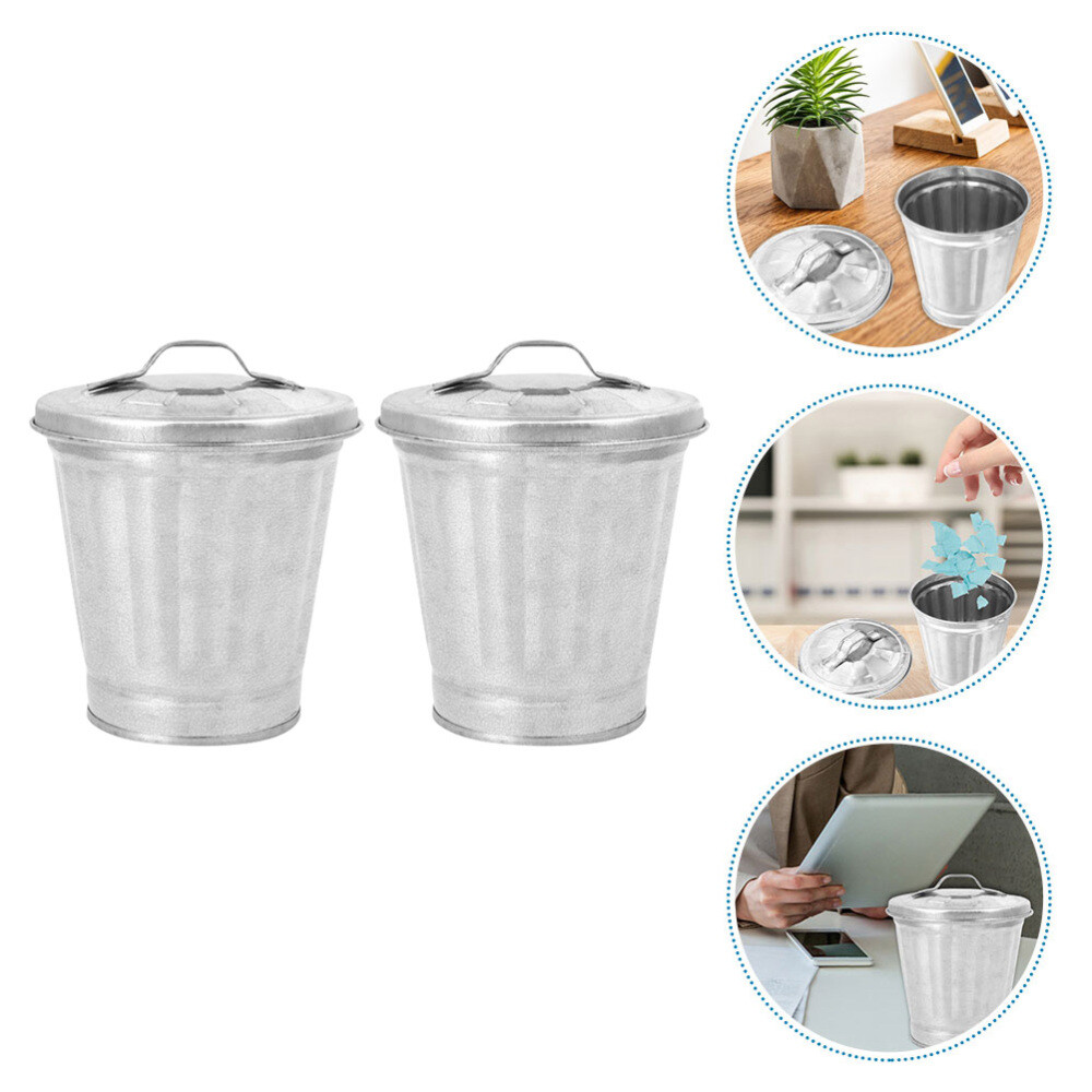 2 Pcs Wastebasket Small Galvanized Planter Tin Garbage Can Trashcan Office