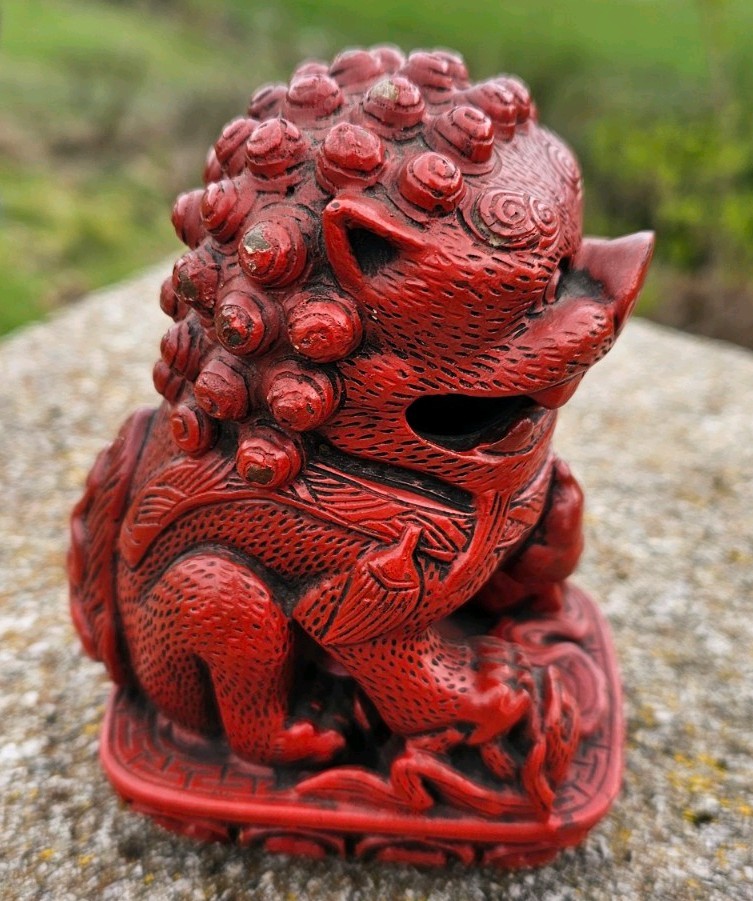 Chinese Cinnabar Lacquered Pottery Model Of A Foo Dog Qing Dynasty Circa 1880