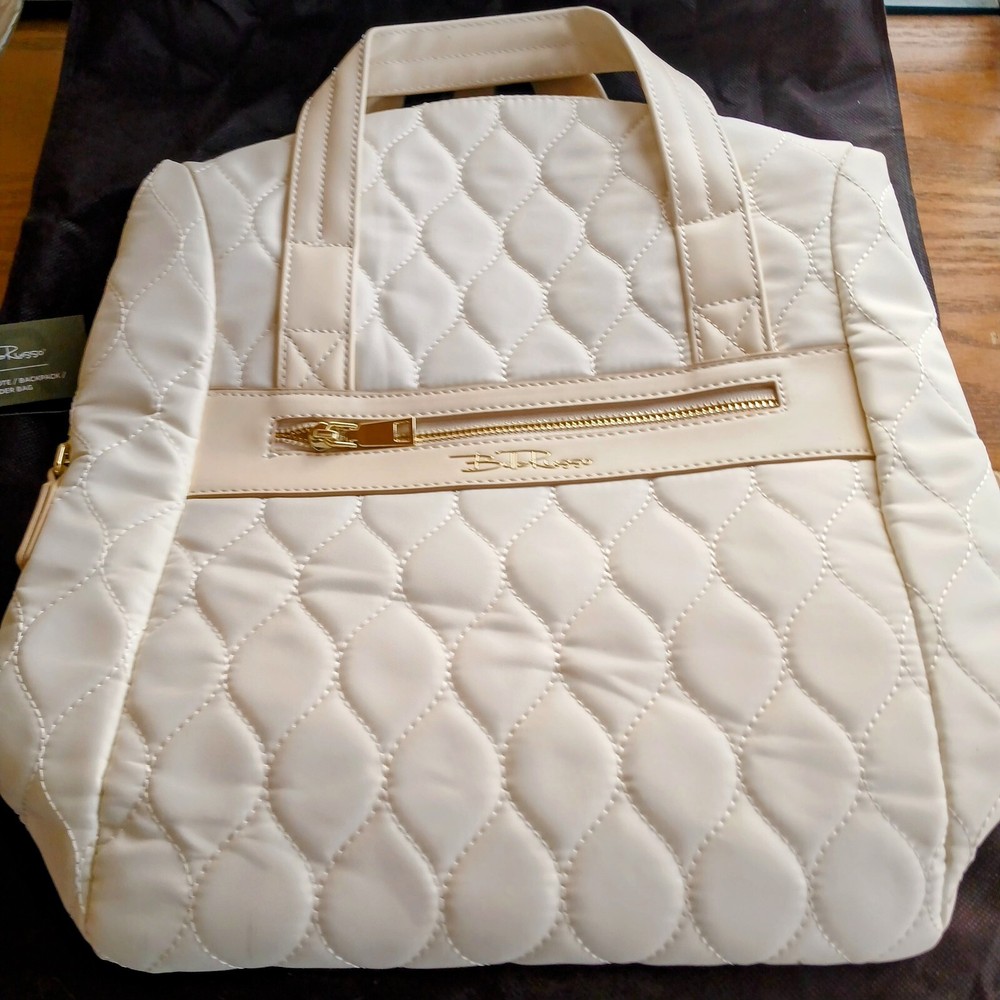 14.4 Inch Quilted Bella Russo Ivory Weekender Bag Tote Backpack Shoulder Bag with Tag  