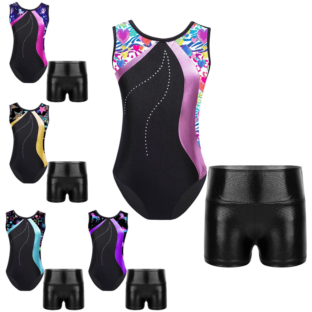 Kids Girl's Leotard And Bottoms Sport Bodysuit Training Rompers Print Unitard