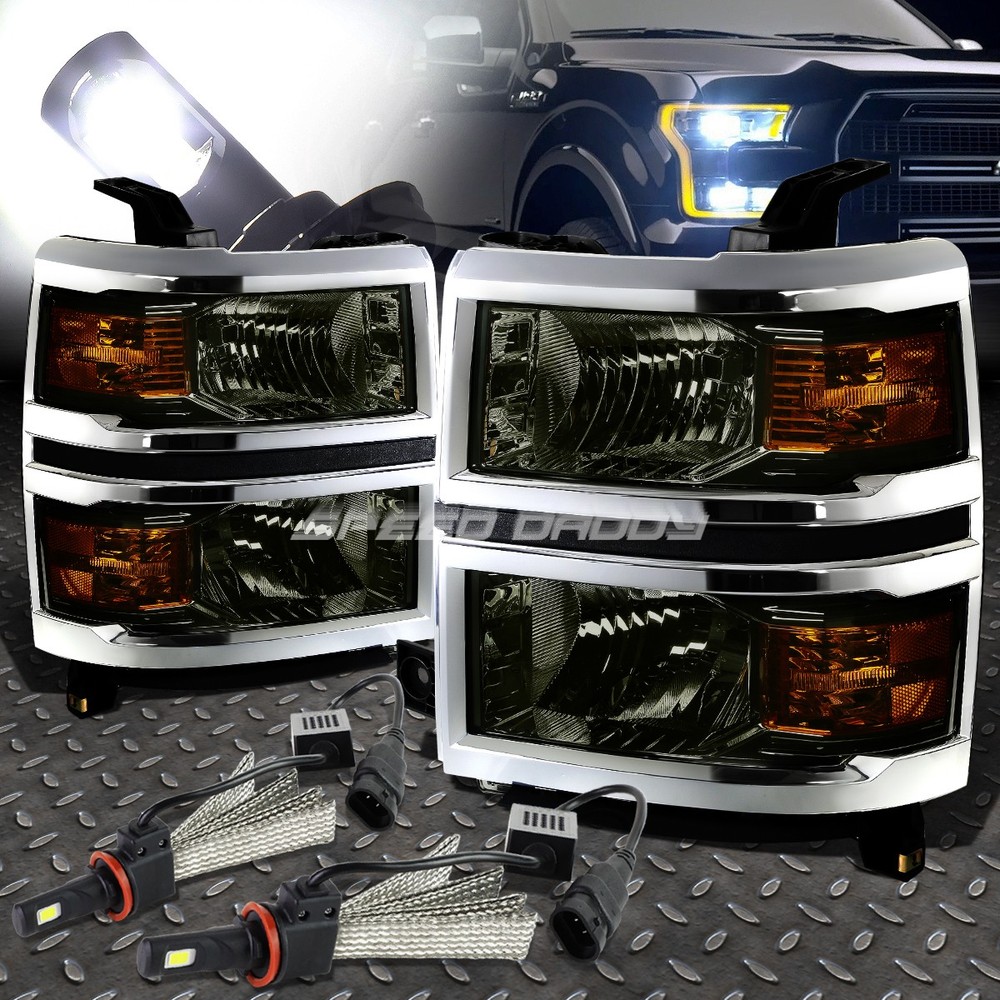 Smoked housing headlight with amber corner and 6000K white LED system for 14-15 GMT K2XX