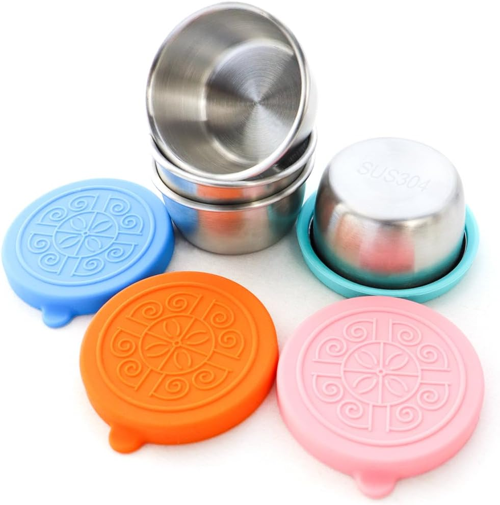 4-Piece Stainless Steel Dressing Containers with 1.35Oz Silicone Lids for Salads