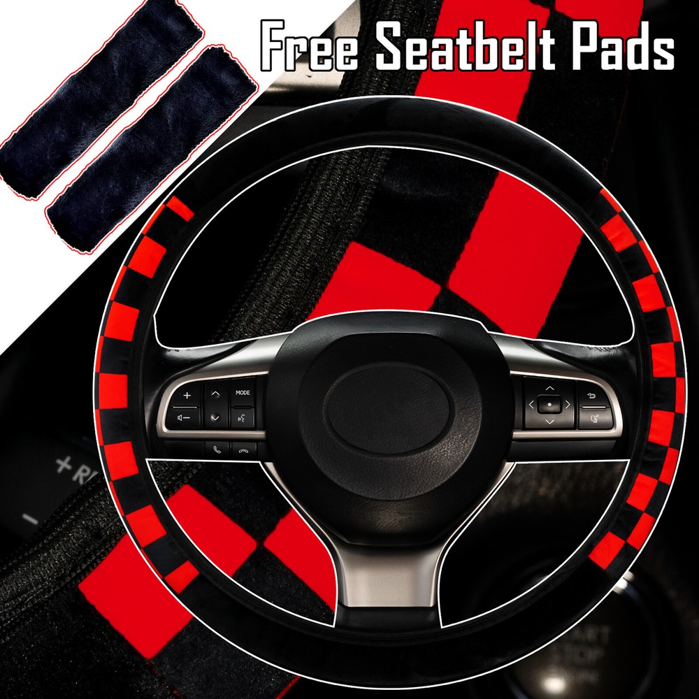 Racing Sport Universal Steering Wheel Cover and Plush Fur Seat Belt Pads for Winter