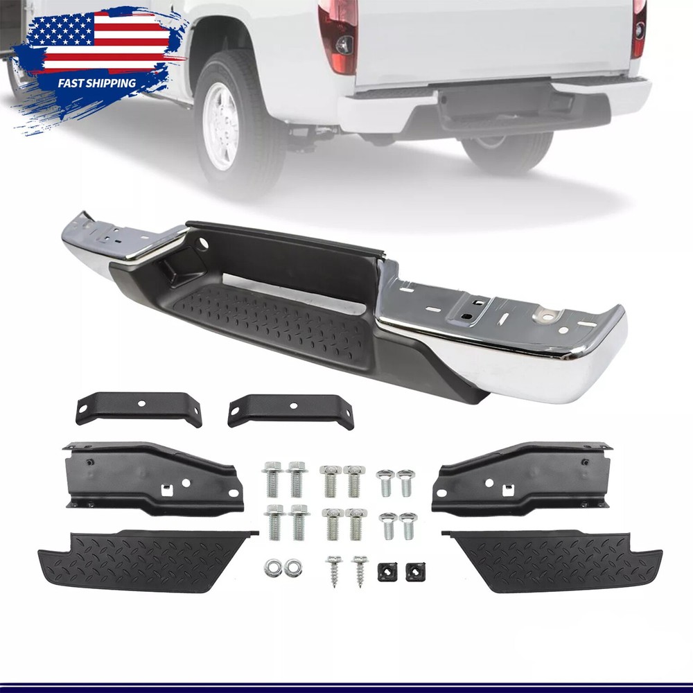 Chrome Rear Steel Bumper W/O Sensor Holes For 2004-07 Chevy Colorado GMC Canyon