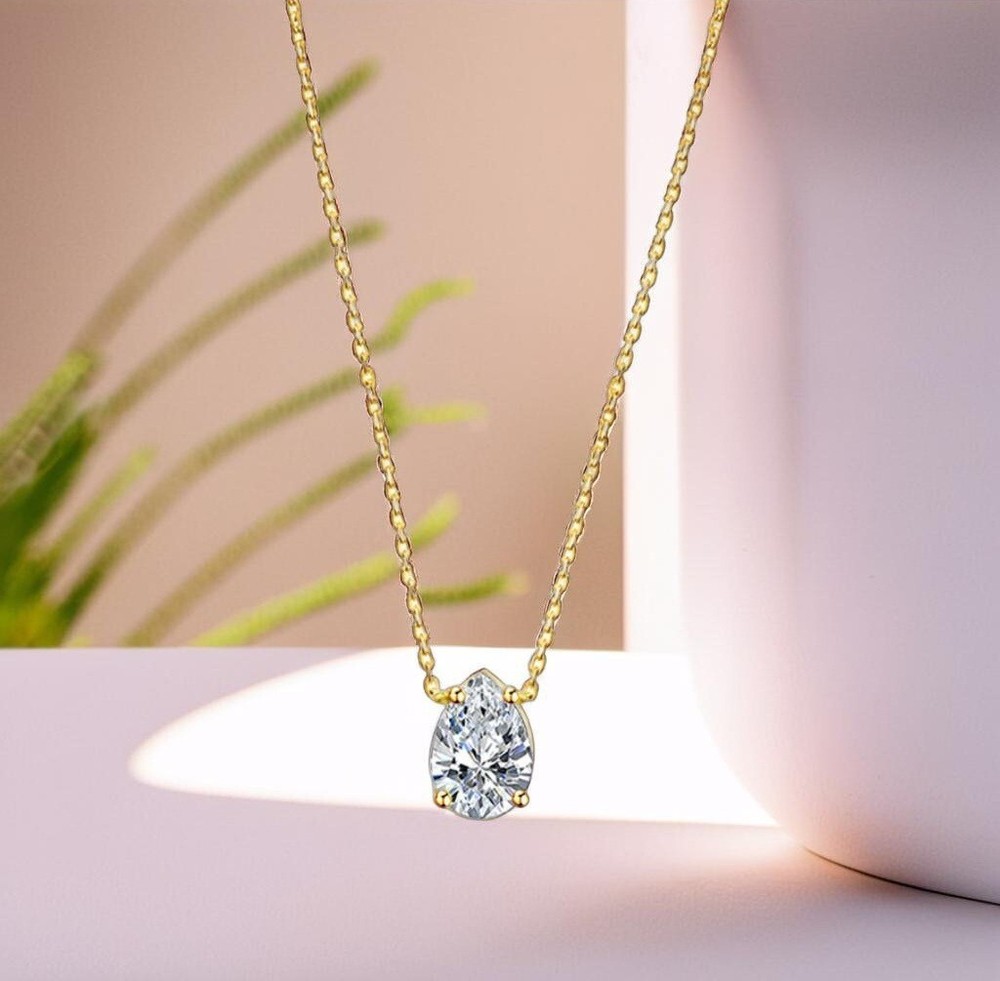Chic Teardrop Diamond Choker Necklace, Dainty Gold-Filled Solitaire Necklace.