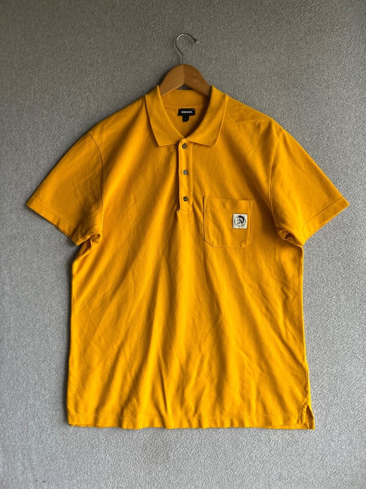 Diesel Polo Shirt Mens Large Yellow Front Pocket Worky