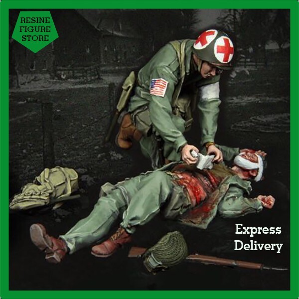 1/35 Resin Figure Kit 2pcs US Soldiers Medic & Wounded WWII Unpainted Unassemble