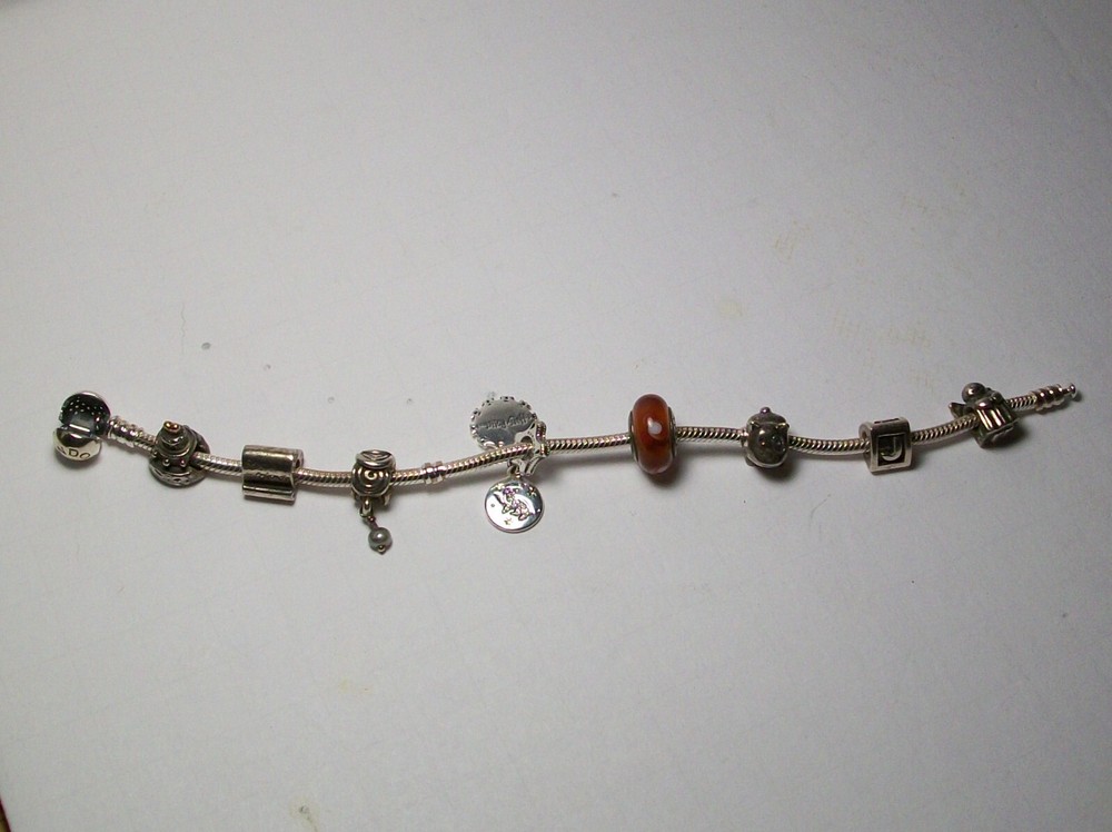 PANDORA STERLING SPARKLING HEART BRACELET W/ CHARMS HARRY POTTER, CAKE, DOG ETC