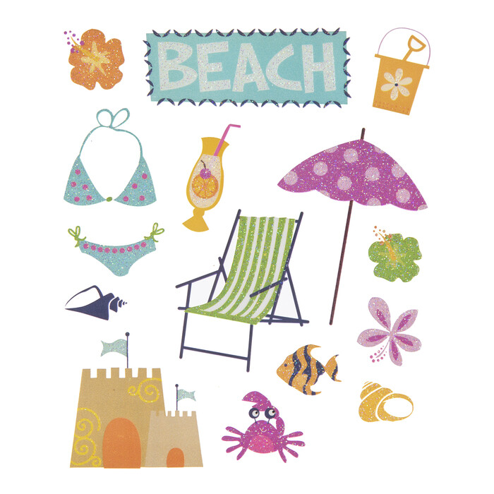2 Sheets Glitter Beach Fun Stickers Crafts Planner Supply Summer Vacation Travel