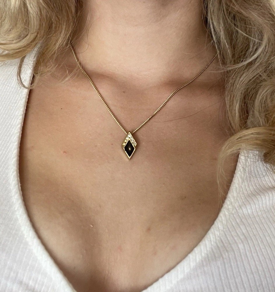 vintage triangle rhinestone christian dior pendant necklace gold plated