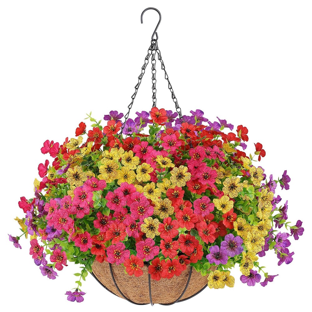 Artificial Flowers Hanging Plants in Basket,Artificial Hanging Flowers for Ou...