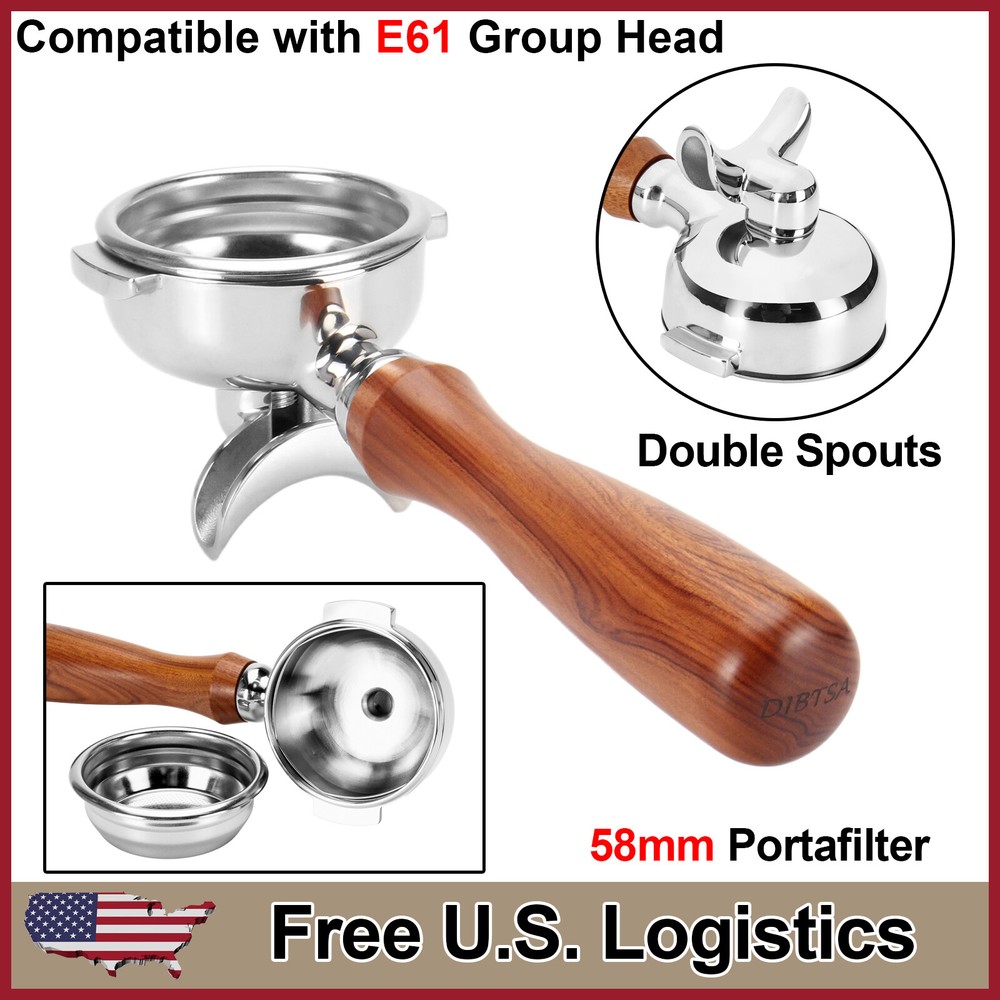 58mm Espresso Portafilter W/Double Spout 2 Ears - Compatible with E61 Group Head