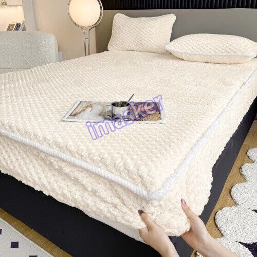 Plush Fitted Sheet Warm Bedsheet with Elastic Band Mattress Cover(No Pillowcase)