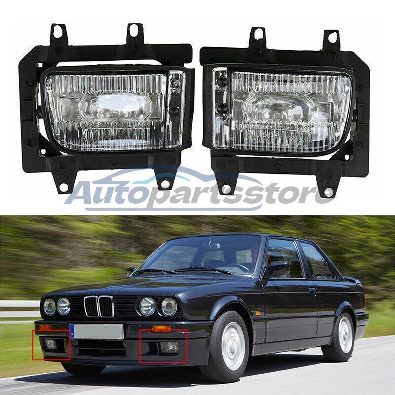 Pair Front Bumper Fog Light Lamp Housings Clear Lens For BMW E30 325i 1982-1991