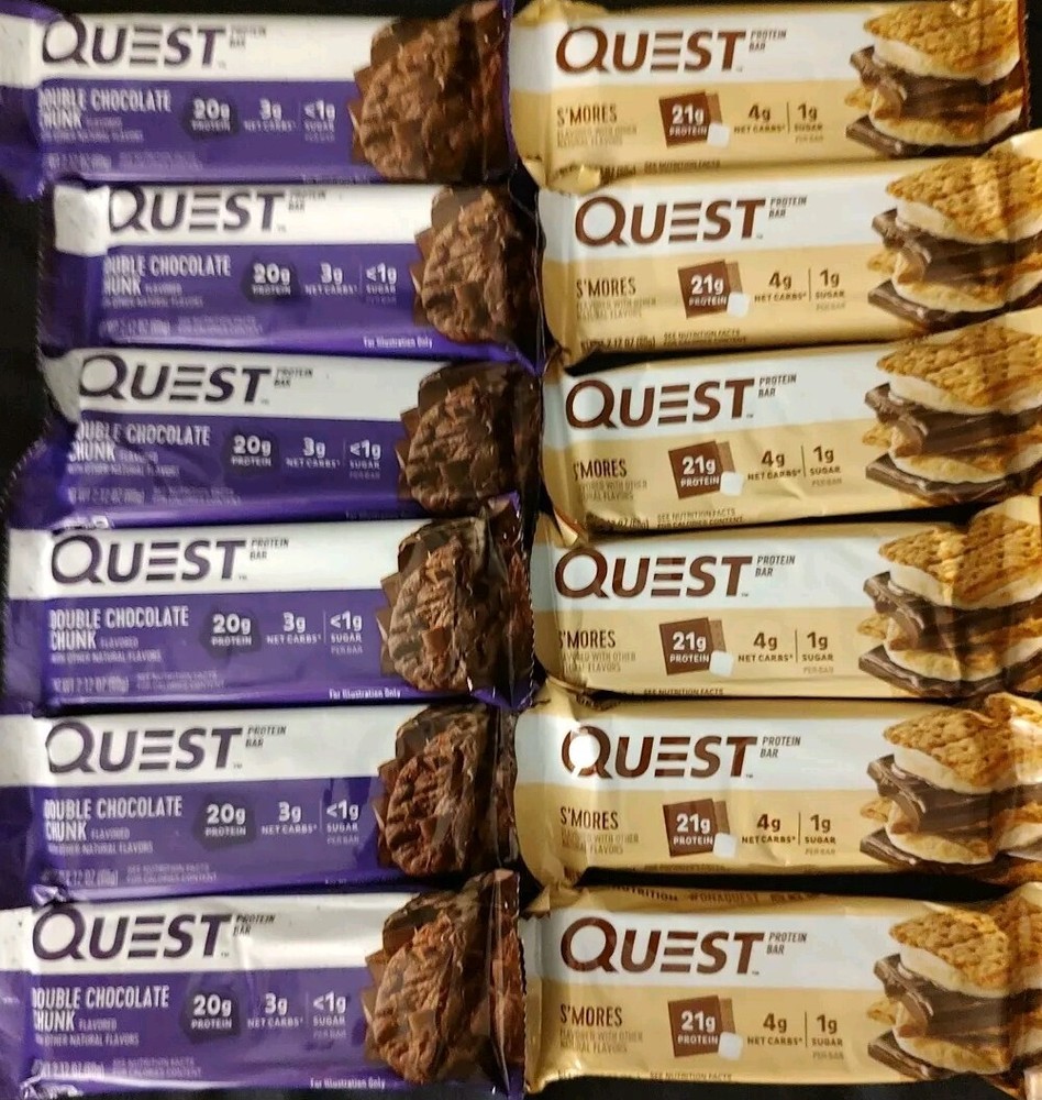12 Quest Protein Bars 20g Protein 1g Sugar S'mores Chocolate Chunk Fiber EXP 10/25  