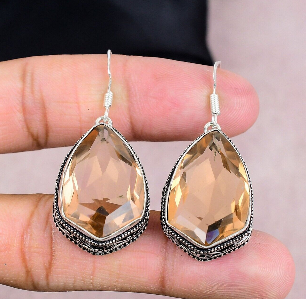 Amazing Citrine Gemstone 925 Sterling Silver Handmade Earrings for Gift