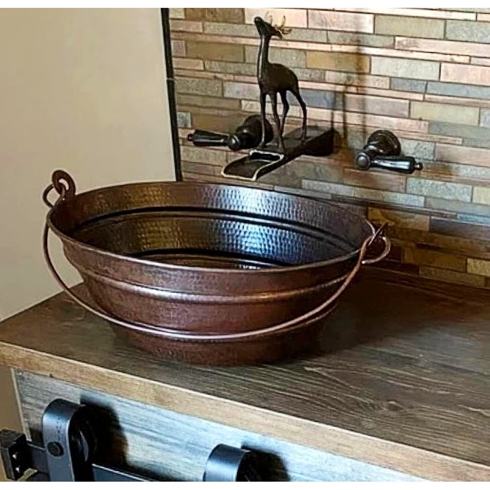 16 Inch Oval Farmhouse Copper Vessel Sink Bucket Bathroom Vanity Black 16x12x6
