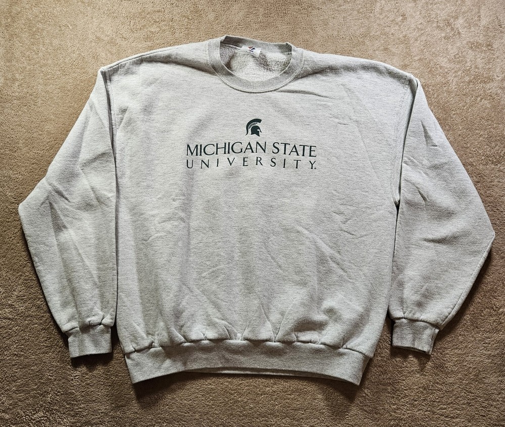 VINTAGE Michigan State University Jerzees Gray Sweatshirt NCAA Y2K Size XL