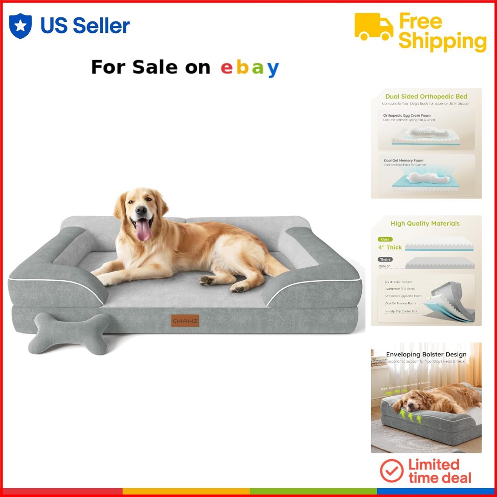 Extra Large Dog Bed Orthopedic Cooling Gel Foam Waterproof Washable Lounge