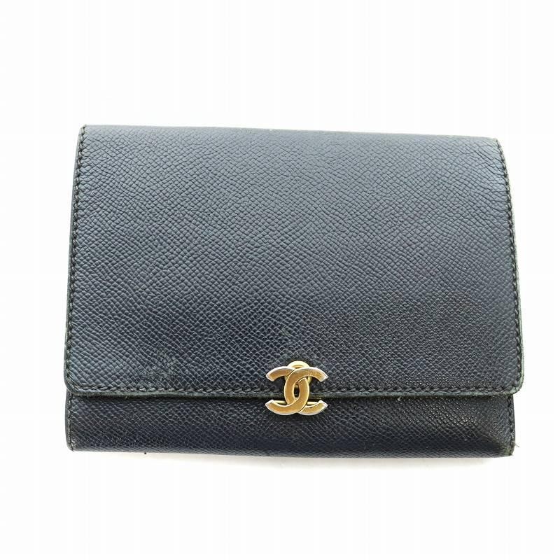 CHANEL Bi-fold Wallet Leather Coco Mark Logo Black ■GY11 /MQ ■OH from Japan