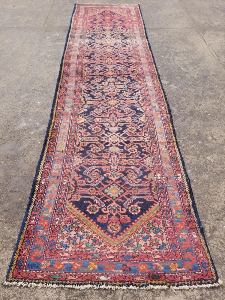 Vintage Handmade Hamadan Style Wool Multicolor Runner Rug 402x107cm