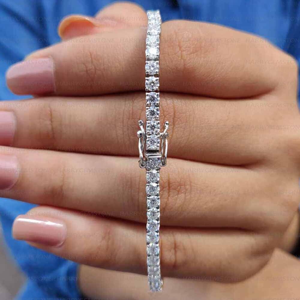 5.63Ctw Round Cut Moissanite Wedding Bracelet in 14K White Gold Plated