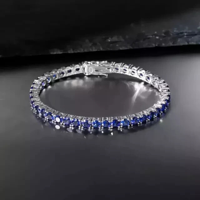 8CT Round Lab-Created Sapphire Tennis Bracelet in 14K White Gold Plated for Women