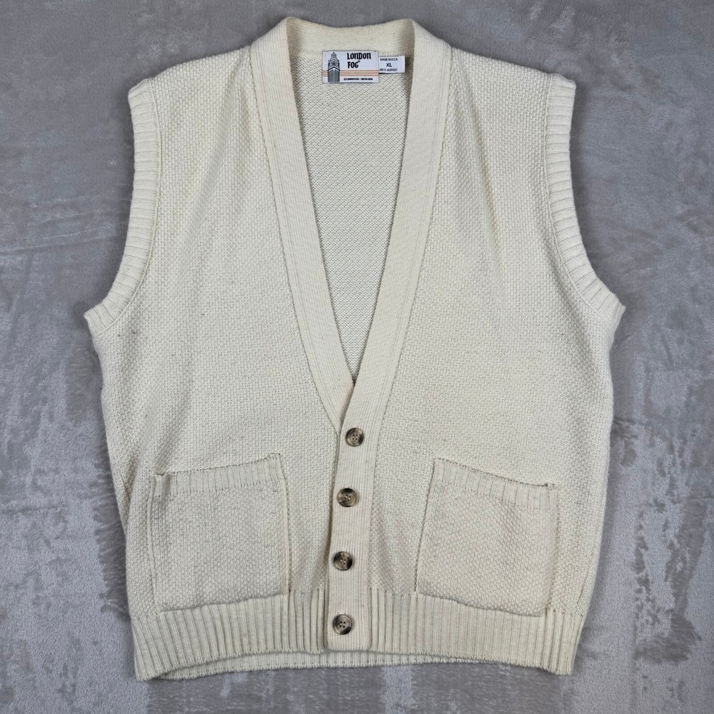 Vintage 90s London Fog Cream Grandpa Core Sweater Vest Men’s XL Made in USA