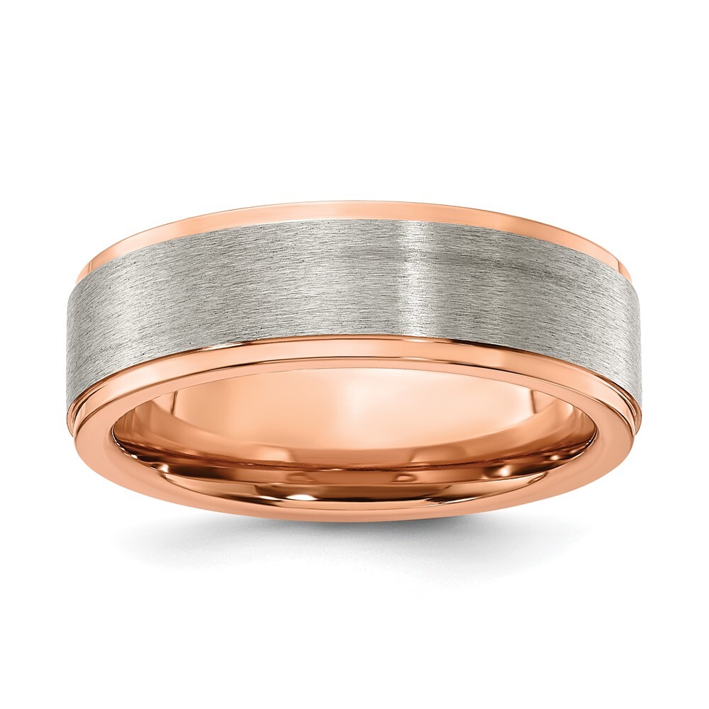 Titanium Brushed and Polished Rose IP-plated 7mm Band Ring Size 11