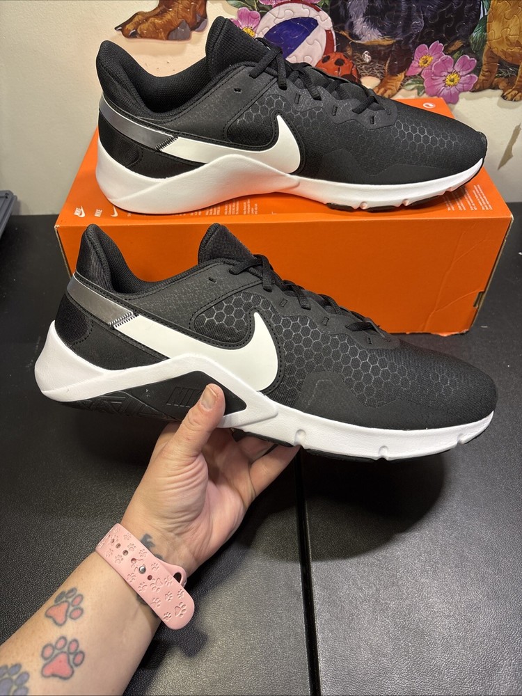 Size 13 -Nike Legend Essential 2 Black/White-Metallic Silver Sneakers CQ9356-001