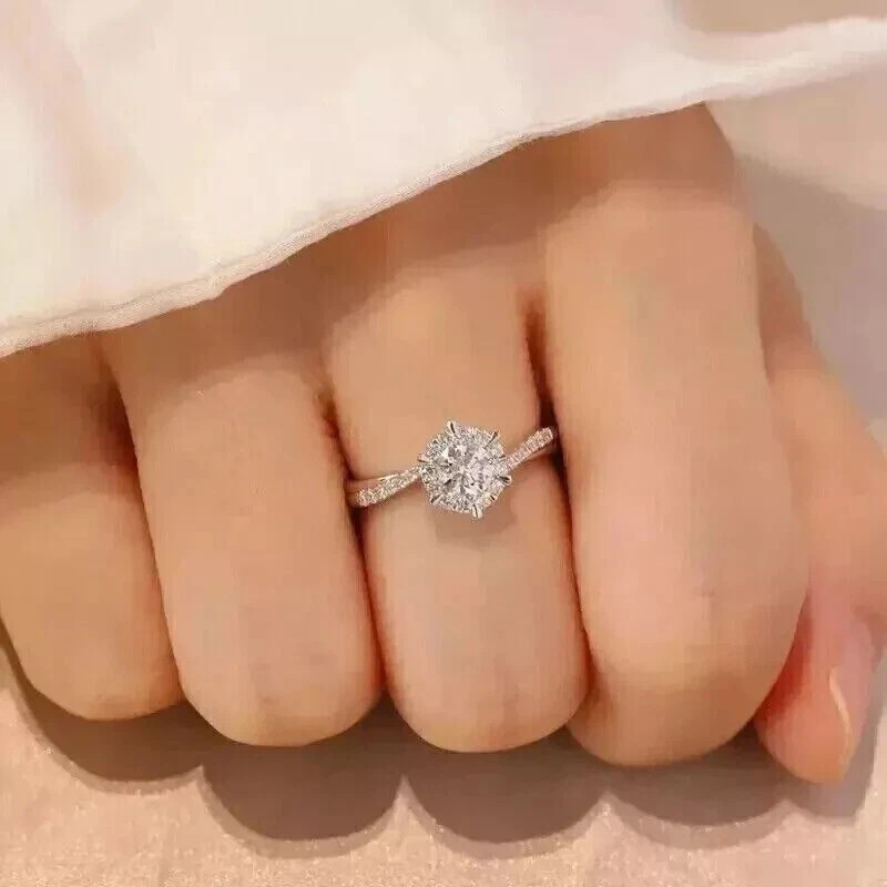 Certified Natural 2ct VS1/Round Cut/White Diamond Solid 925 Sterling Silver Ring