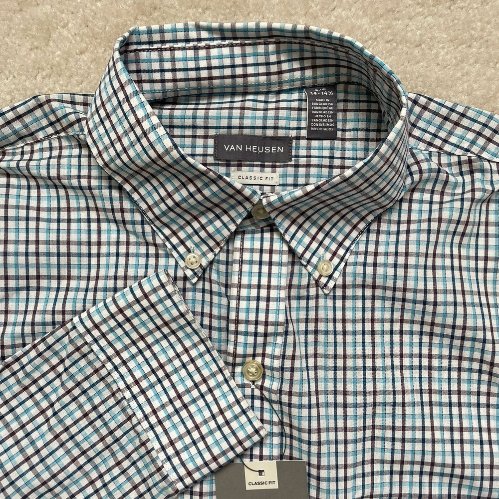 Van Heusen Classic Fit Button Down Plaid Shirt Flip Mens Small NWT
