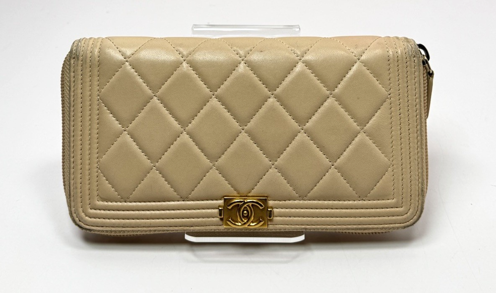 Chanel Boy Zip Around Wallet in Lambskin Quilted Leather Black