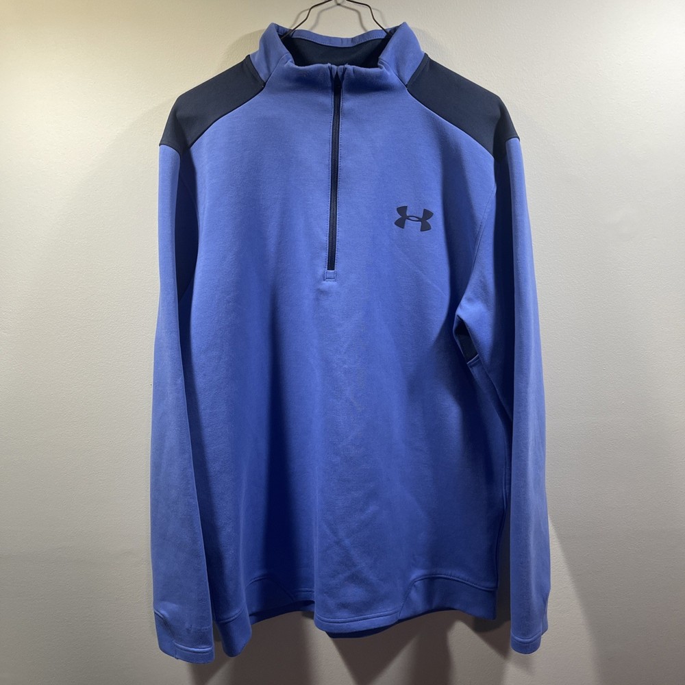 Under Armour Mens Large Loose Fit Cold Gear Blue 1/4 Zip Golf Pullover