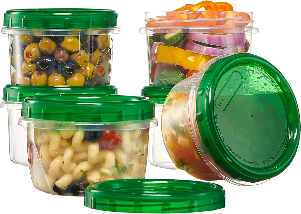 16oz Reusable Twist Cap Food Storage Containers 6-Pack with Green Lids