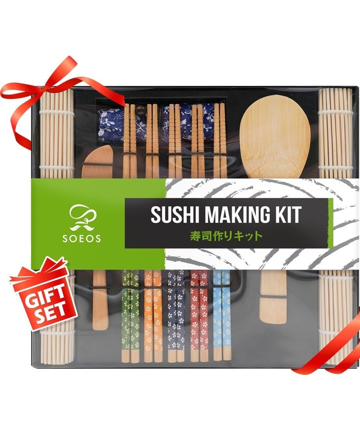 Beginner Sushi Making Kit with 2 Bamboo Mats and Essential Tools for Easy Homemade Rolls