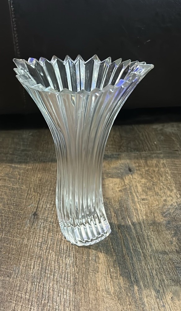 Vintage Mikasa Diamond Fire Lead Crystal Trumpet Vase Planter Home Decor