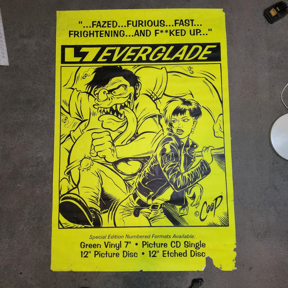 1992 Jumbo rare L7 everglade coop artist poster damaged corner 39x60 inches
