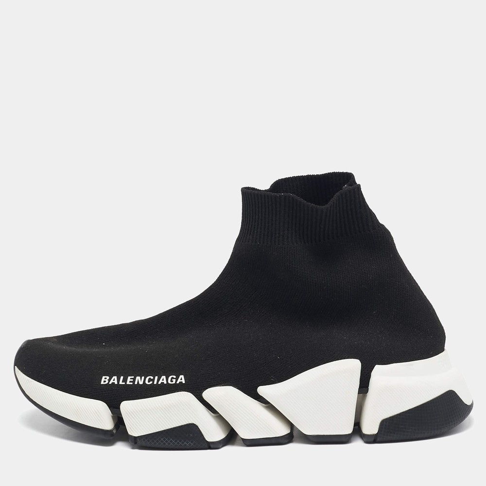 Balenciaga Black Knit Fabric Speed Trainer High Top Sneakers Size 38