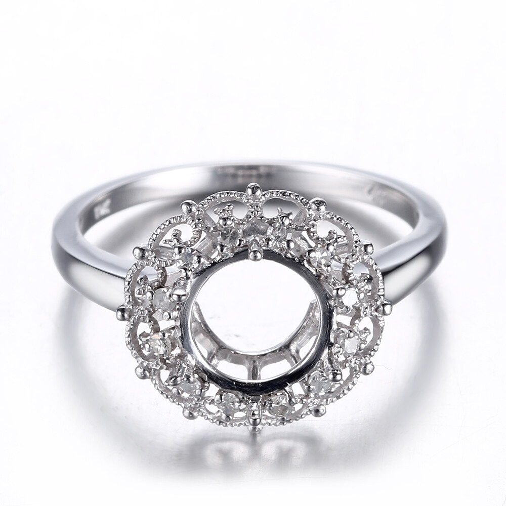 Sterling Silver 8mm Round SI2 Diamond Semi Mount Engagement Ring