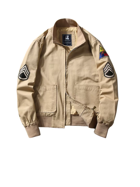 KHAKI Military Cotton Bomber Jacket Lightweight Men's Cotton Tanker Jacket