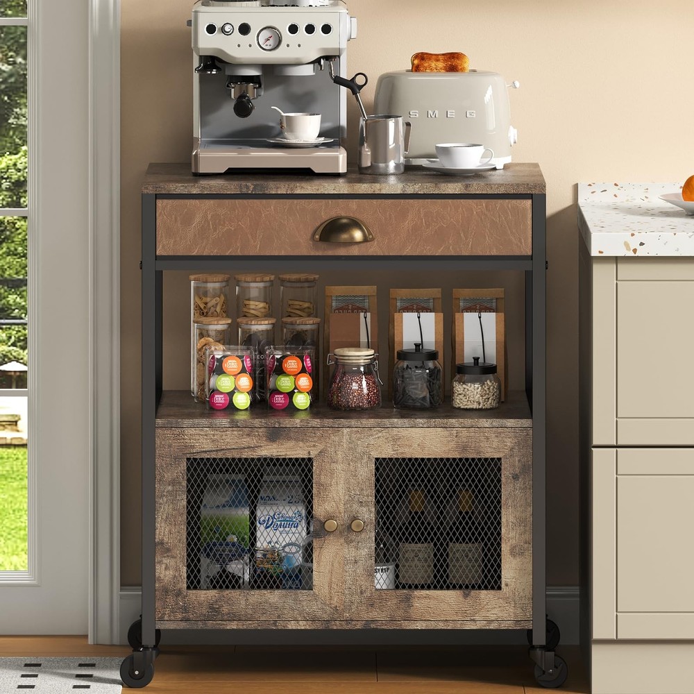 X-cosrack Coffee Bar Cabinet，3 Tiers Kitchen Coffee Cart with Drawer for The ...