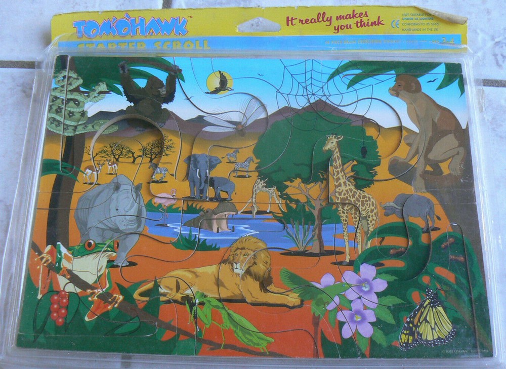 Tom'O'Hawk Starter Scroll Wooden Puzzle,ANIMALS 12-pc,ages 3+Brain Exercise 1994